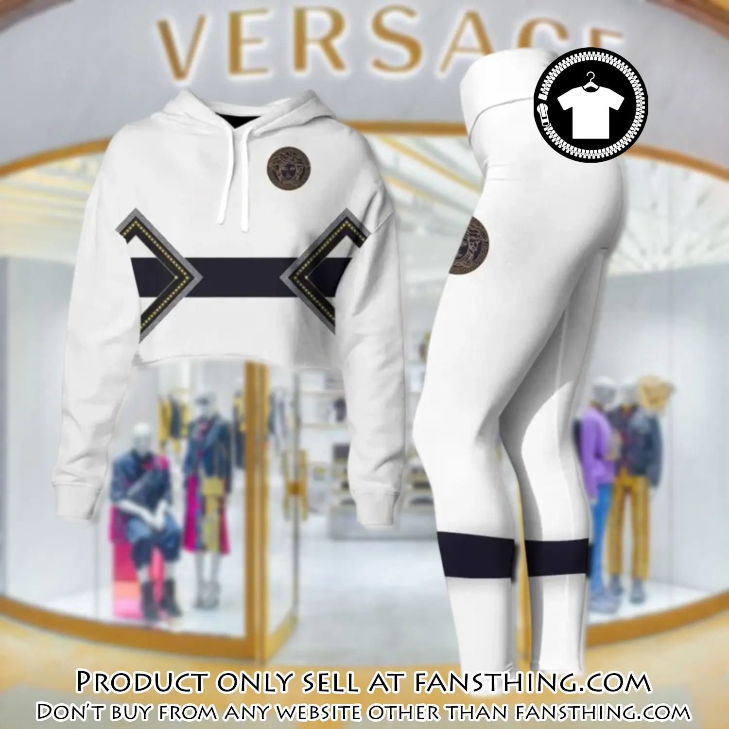 Versace white luxury brand clothes leggings and crop top set for women fst5542293